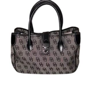 Vintage Dooney & Bourke Signature Logo Embossed Canvas Tote with Leather Trim